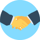 Two people shaking hands in a circle.