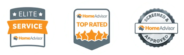 A top rated home advisor badge with five stars.